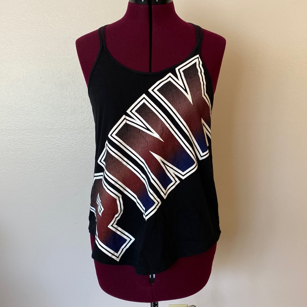 PINK black logo tank top, S